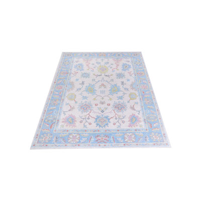 Pacific Ushak Wool Weft 8x10 Ivory / Blue Transitional Hand Knotted Rug