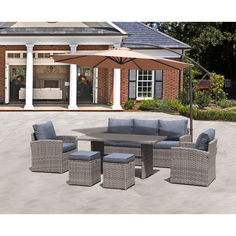 Amiraka 6 - Person Patio Conversation Set, Light Brown, Gray