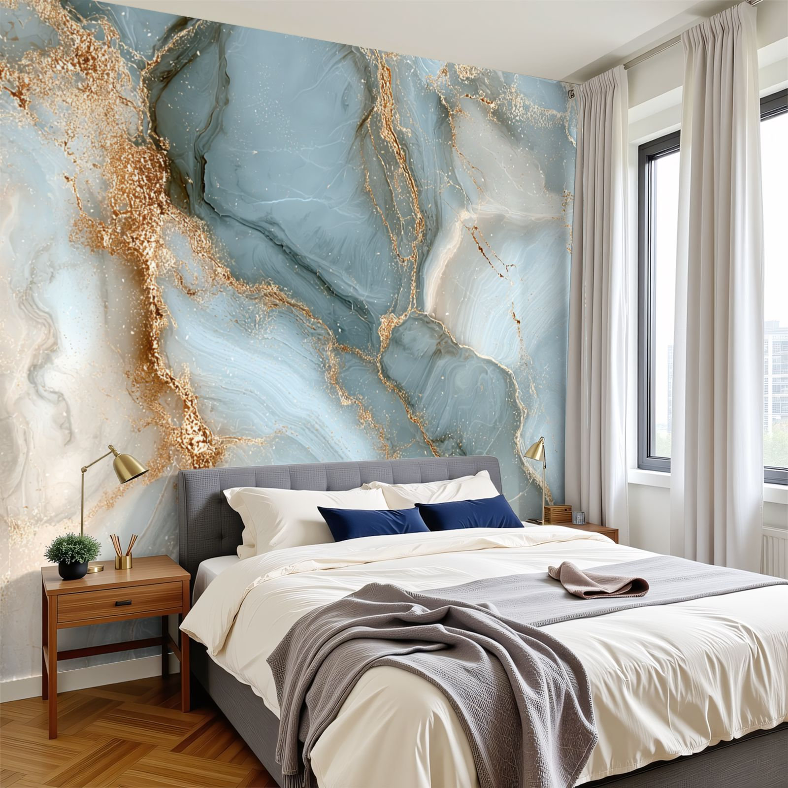 Red Barrel Studio® Marble Peel and Stick Wallpaper Abstract Blue Beige ...