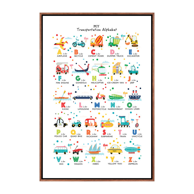 Transport - alphabet, Toile avec cadre brun, Pas de tapis, H 40 po x l 26 po x P 1,5 po