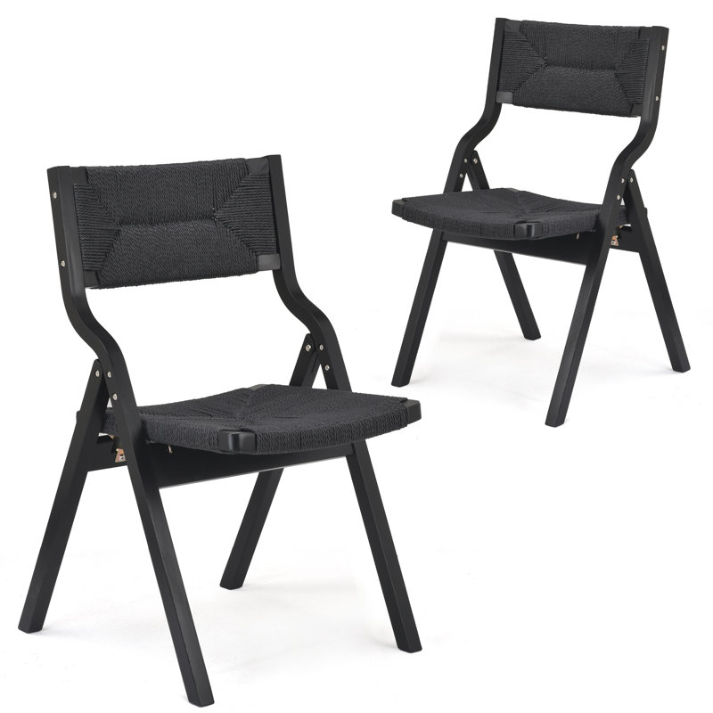 Chaises de salle à manger pliantes en bois massif avec siège et dossier tissés, ensemble de 2 chaises empilables pour la cuisine et la salle à manger