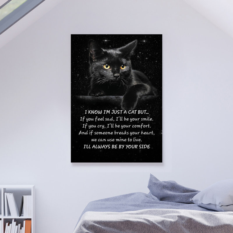 Chat noir sur fond noir - I Know I'm Just A Cat - 1 pièce, impression d'art graphique rectangulaire sur toile tendue