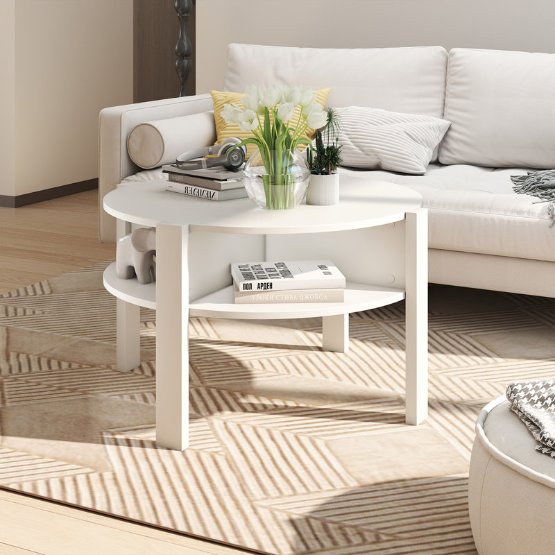 Table basse ronde à 4 niveaux avec 4 compartiments latéraux, Blanc