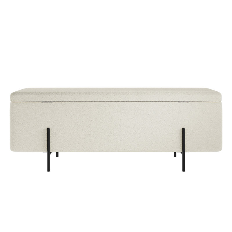 Velvet Upholstered Storage Bench, Black, Ivory