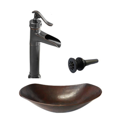 Lavabo de salle de bain vasque ovale 17 po en cuivre romain, robinet inclus