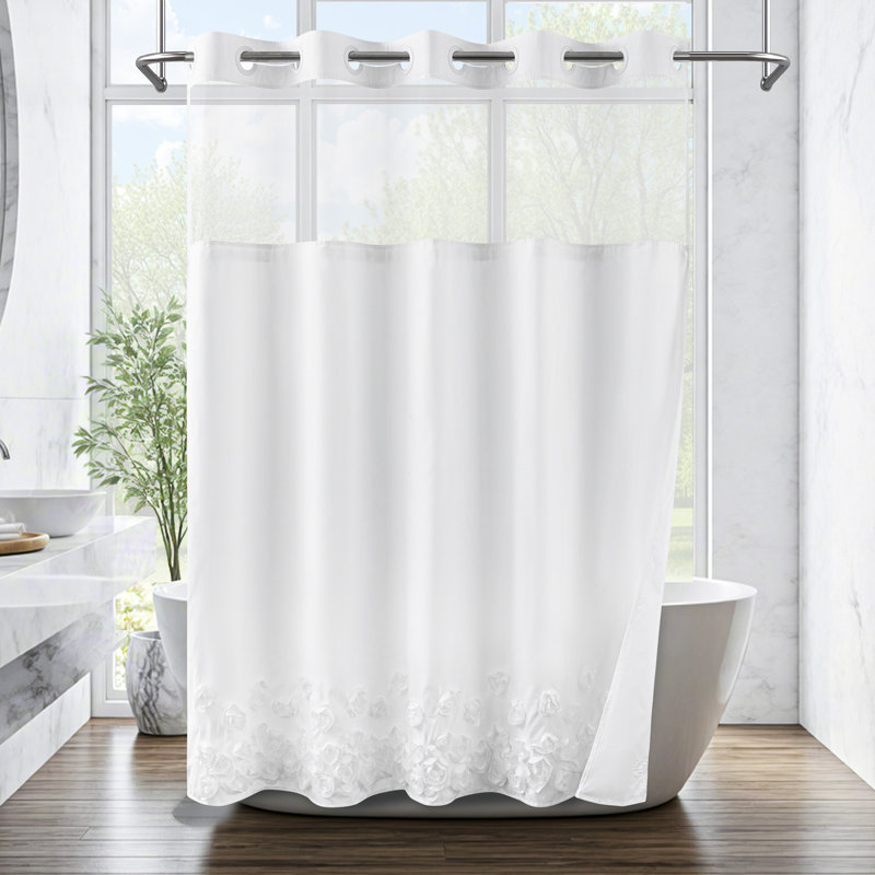 Rideau de douche sans crochets avec doublure à encliquetage, fenêtre transparente