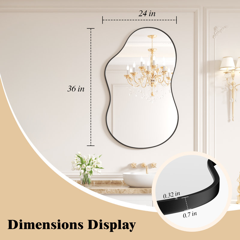 Miroir mural irrégulier Miroir mural asymétrique, Noir mat, 36 po x 24 po