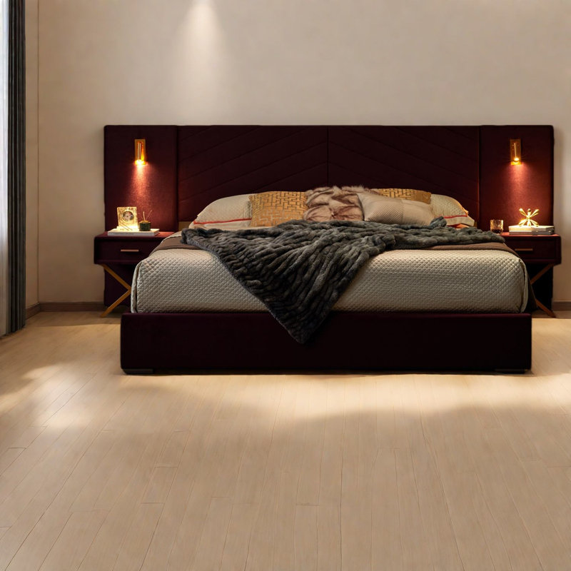 Très grand lit, structure en velours de bois, oreilles modernes pour la maison