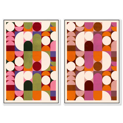 Bauhaus Harmony Duo Canvas Print Modern Abstract Art Set by Art Remedy, Black Frame, 10 x 15