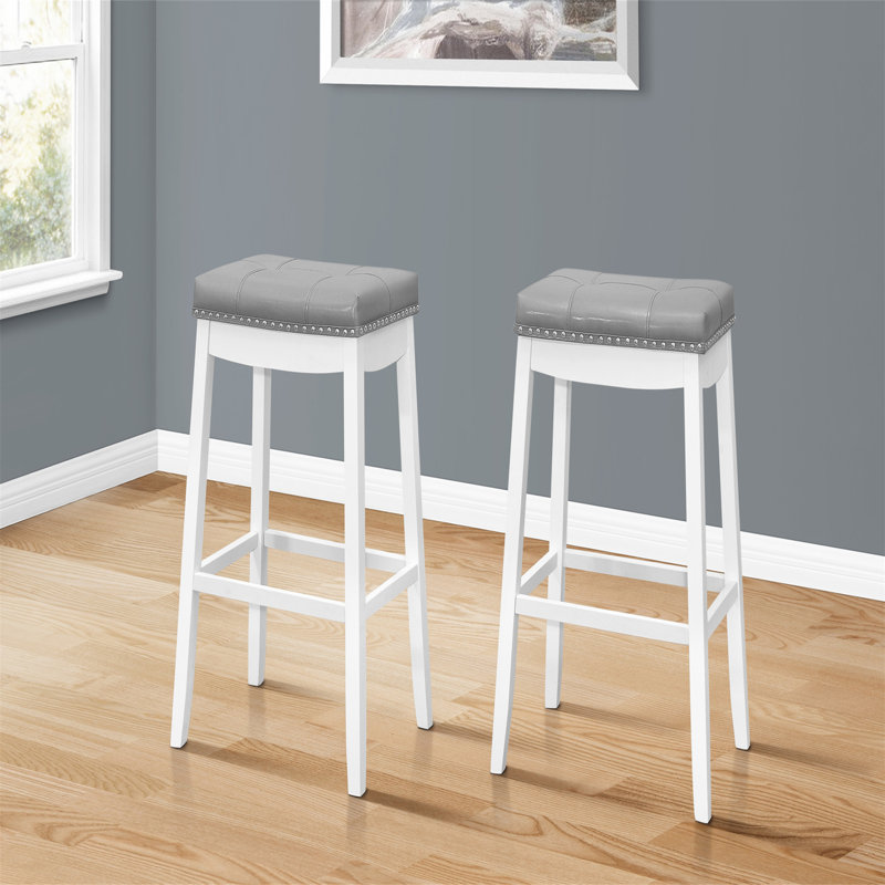 Tabouret de bar, ensemble de 2, siège de selle, cuisine, aspect cuir, Blanc, Gris, Bar Stool (29.5” Seat Height)