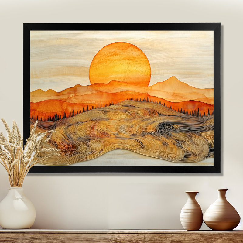 Lever de soleil sur un horizon de montagne en marbre - forêt, art mural, Reproduction d'une seule photo avec cadre, Noir