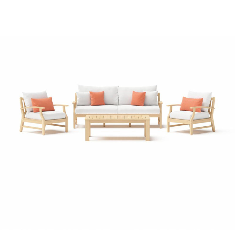 Paulet 4 Piece Sofa Seating Seating Group With Sunbrella Cushion Covers, Cast Coral Sunbrella® Plainweave