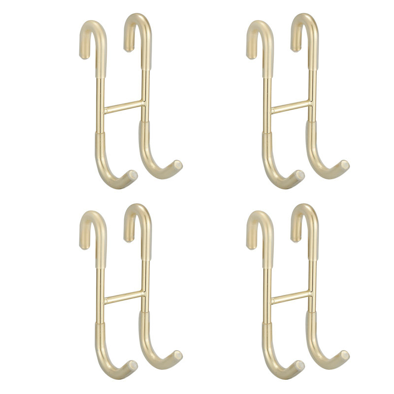 Frameless J-Hook Robe/Towel Hook Bathroom Towel Shower Glass Door Hook Stainless Steel Robe Hook In Brushed Gold 4-Pack