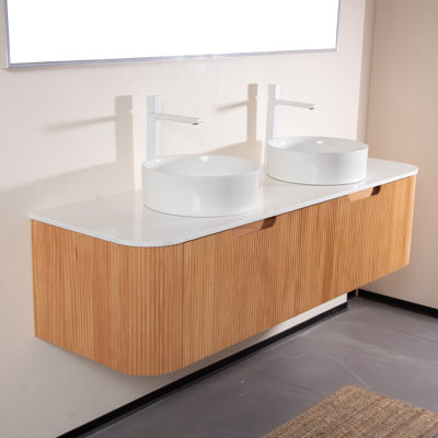 Ensemble de meuble-lavabo double 60 po avec tiroirs à fermeture en douceur et finition grain de bois 3D - 60 po