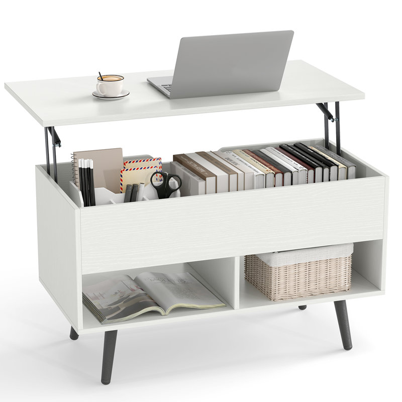 Lift Top Coffee Table with Storage, White, White