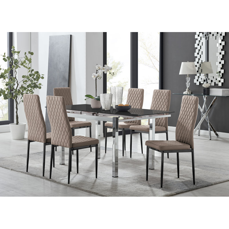 Ensemble de table de salle à manger extensible Tierra Modern, Cappuccino, Noir