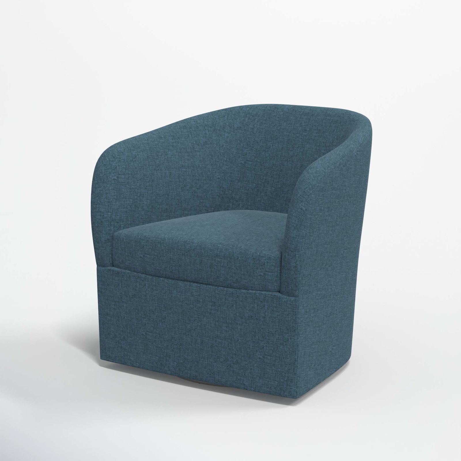 Lesia Upholstered Swivel Barrel Chair, Zuma Navy Textured Linen
