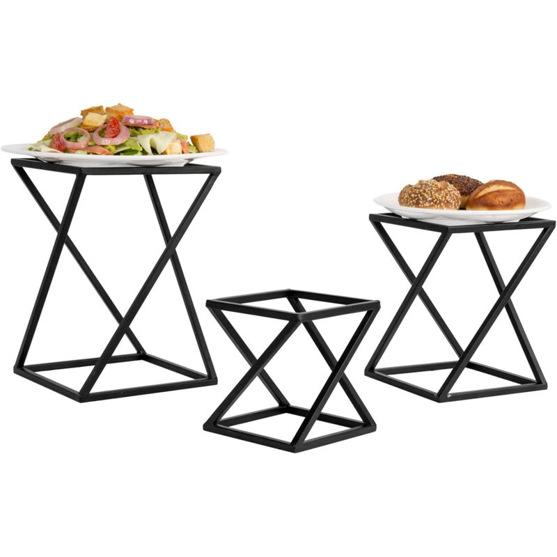 Présentoir à nourriture torsadé à motif géométrique en métal noir mat, ensemble de 3