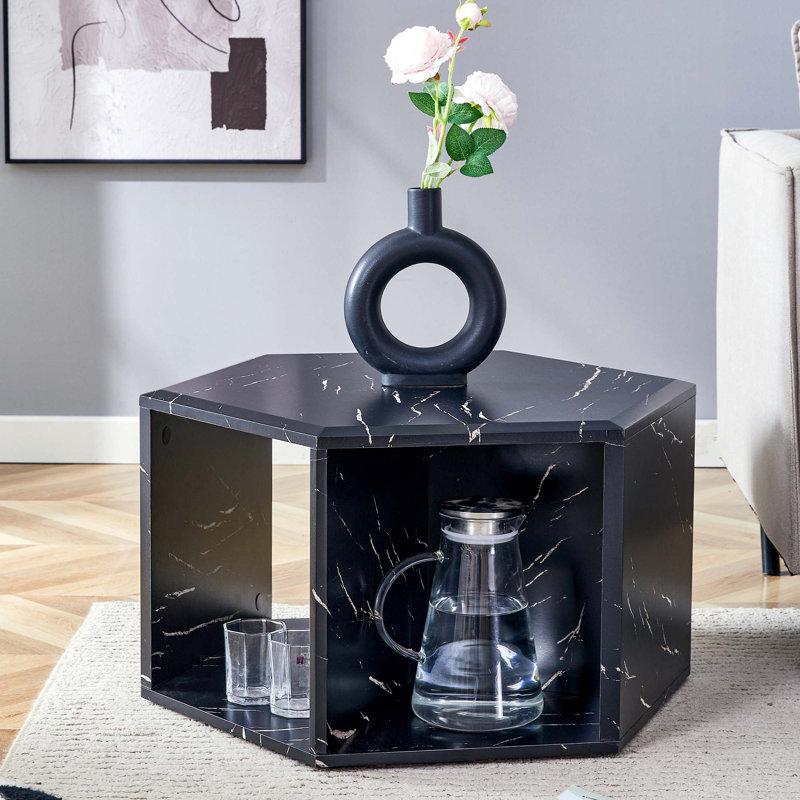 Table basse hexagonale, Noir, noir, noir, noir, H 14 po x l 25 po x P 21,6 po