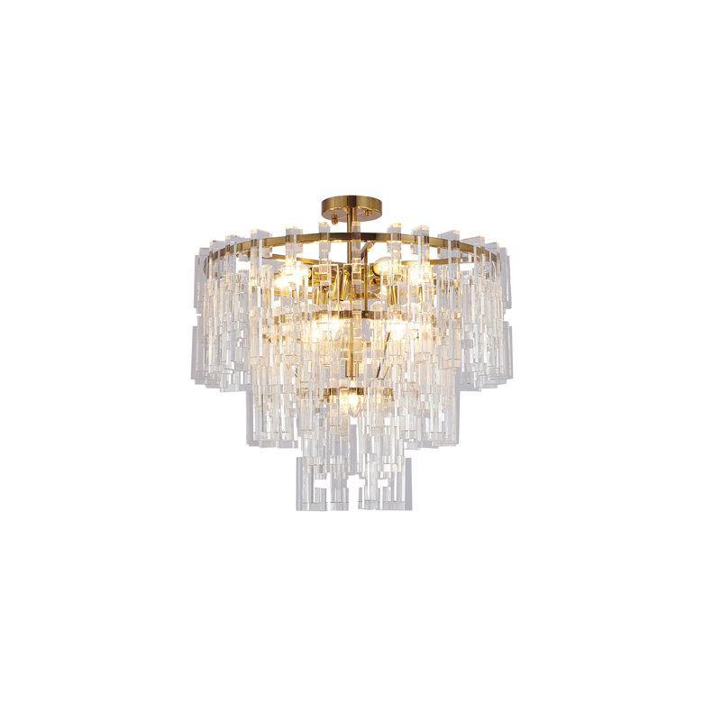 Transitional 10-Light Antique Acrylic Chandelier , Antique Brass