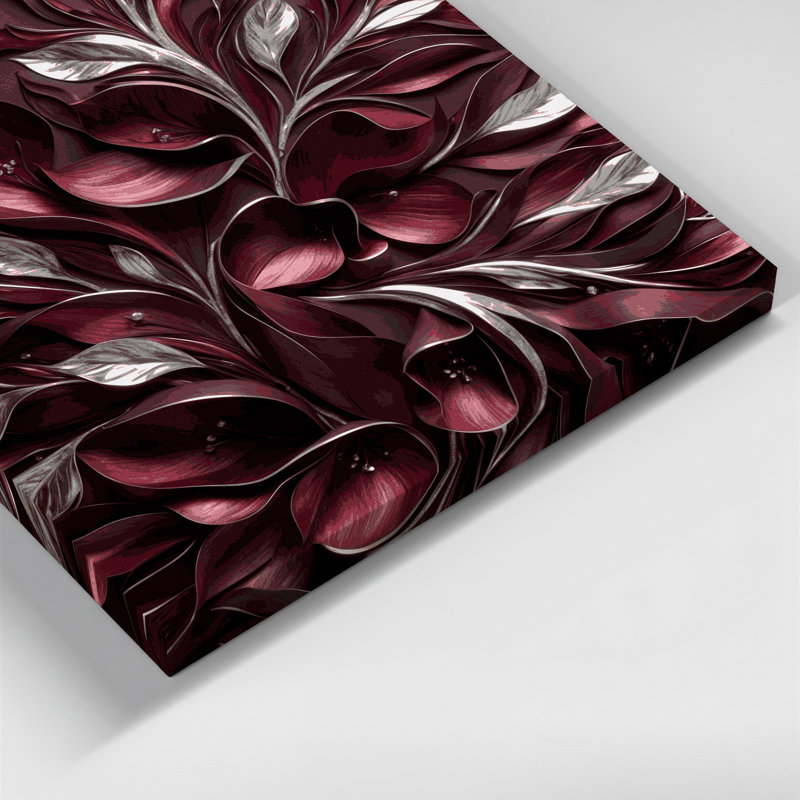«Abstract Florals 91», art mural sur toile rouge, H 16 po x l 16 po