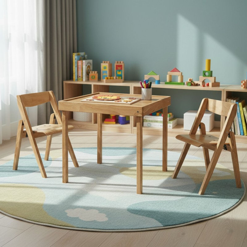 Akenya Kids 3 Piece Solid Wood Play Or Activity Table and Chair Set