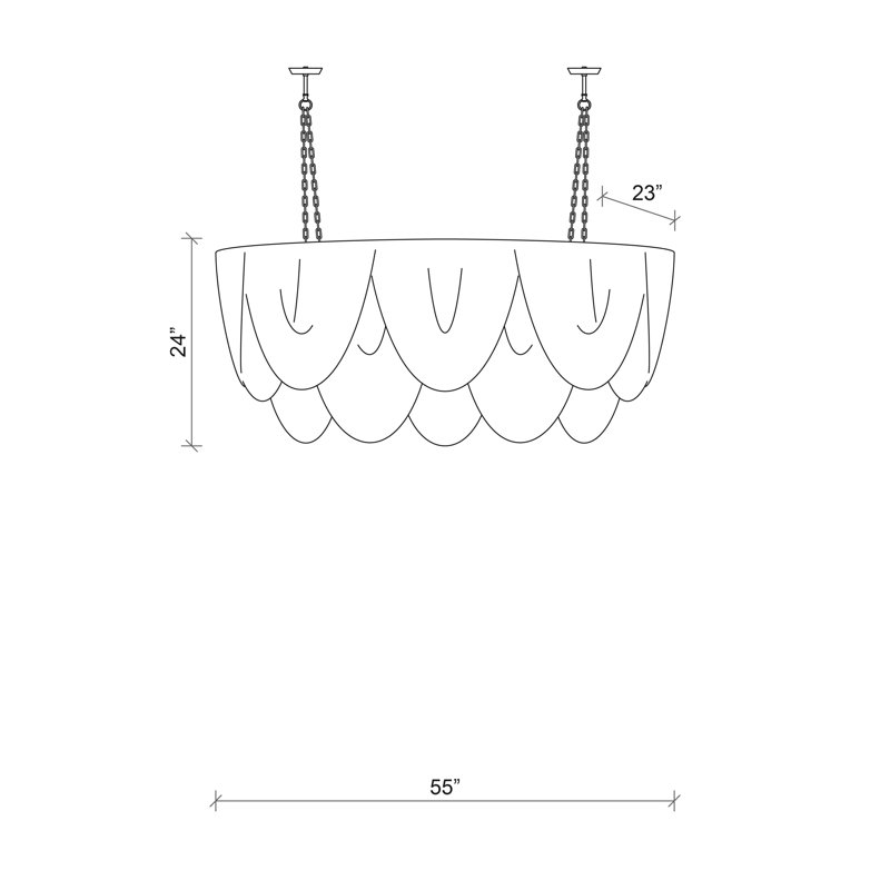 Medium Oval Leather Fringe Chandelier, 24'' H X 55'' W X 23'' D