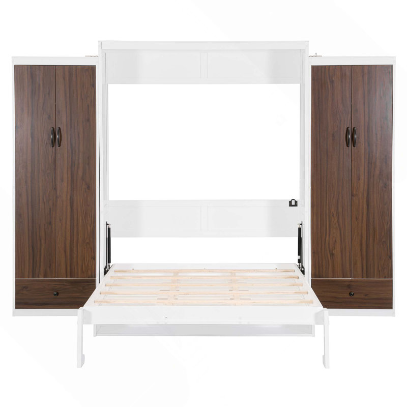 Grand lit escamotable mural avec placard, tiroirs et table