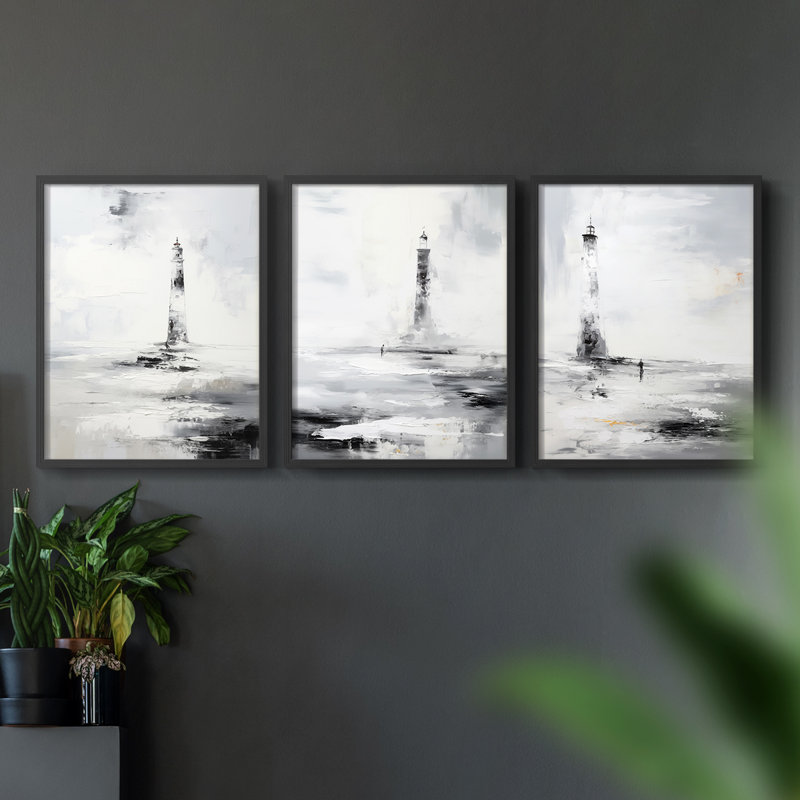 Série Sea and Shore Cxxxxi - Ensemble de 3 estampes numériques encadrées - Prêt à être accroché, Cadre noir