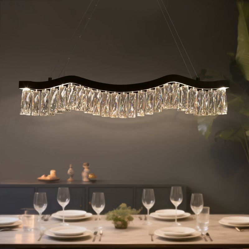 Luminaire suspendu linéaire pour îlot de cuisine moderne à 1 lumière Barela, Noir mat
