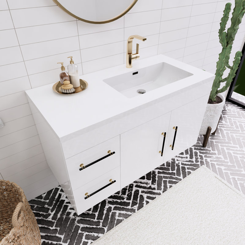 Ensemble de meuble-lavabo mural simple 41,75 "Spring, Blanc brillant