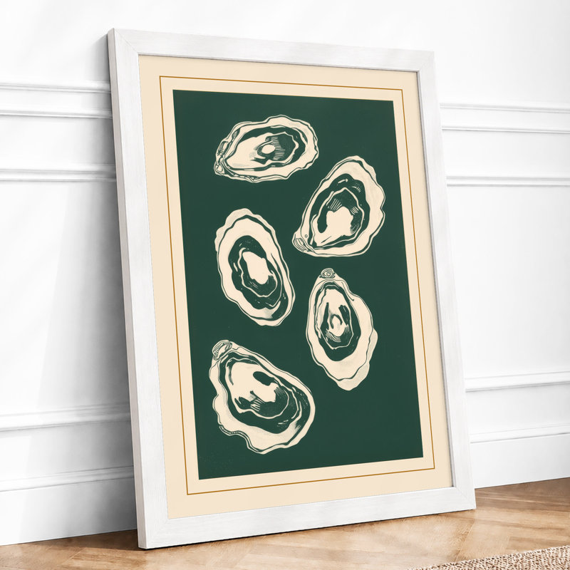 Scattered Oyster Shells Coastal - Framed Print, A3 - 42.0 x 29.7 cm, White