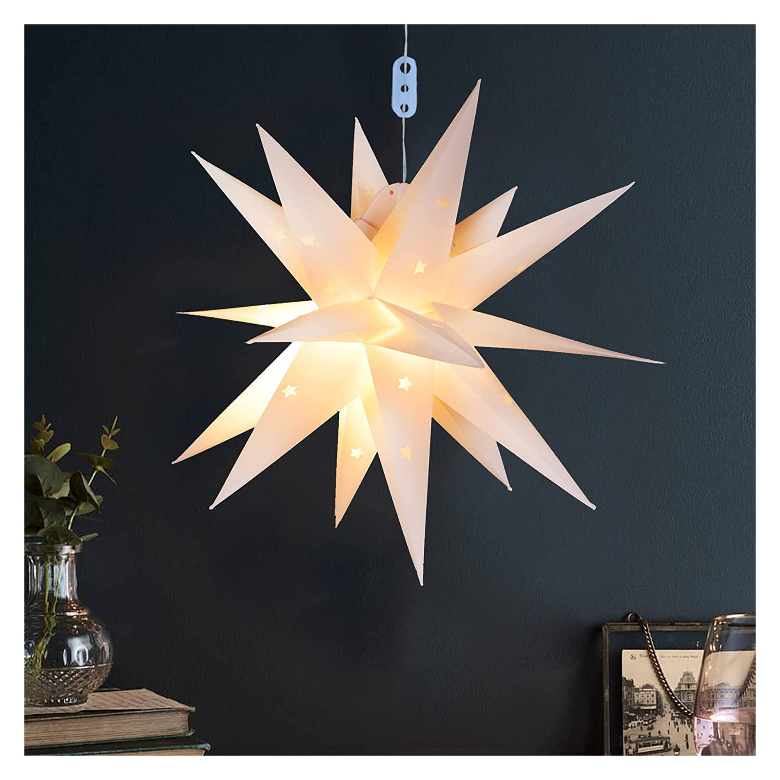 Moravian Star Led Lights 14"/17" Dia. Foldable Lantern Waterproof for Home Tree Party Decoration, 17.7" H x 17.7" W x 17.7" D