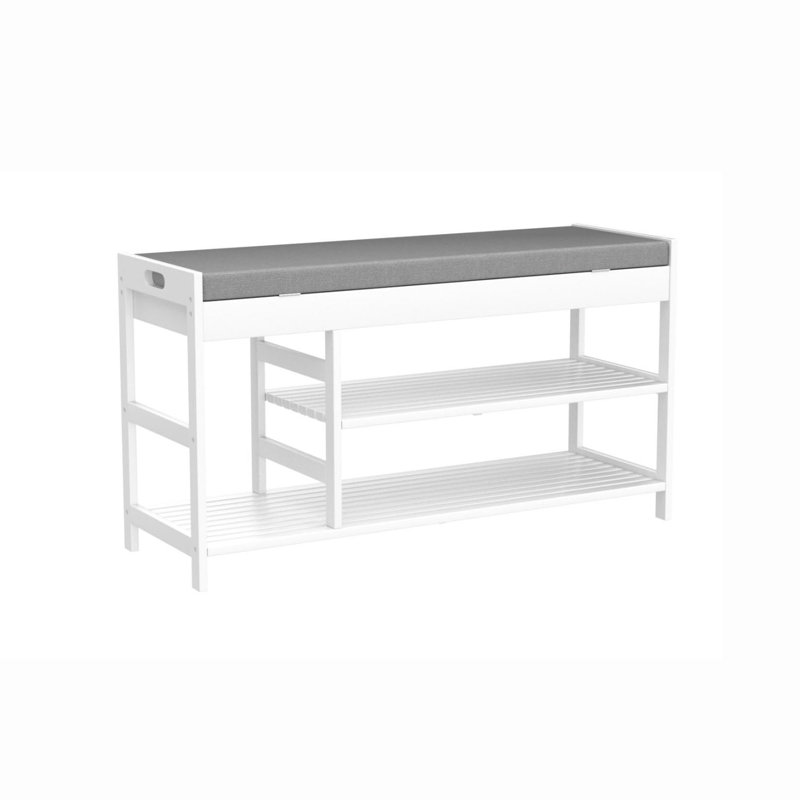 Bamboo Shoe Bench Rack with Storage, White