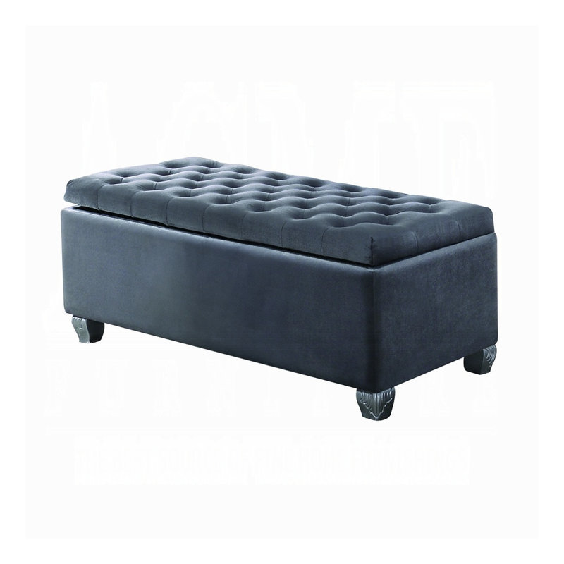 Rebekah Gray Velvet Tufted Storage Bench - Fabric Upholstered Entryway Bench with Storage for Bedroom, Hallway & Living Room