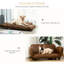 Lit pour chien pliable en cuir PU brun pour canines moyennes et grandes, avec une chaise longue confortable et pratique pour animaux de compagnie, cuir, brun, aire de repos relaxante