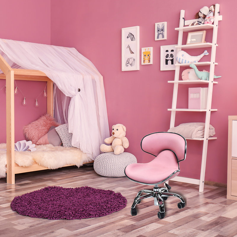 Waimes Backed Adjustable Height Ergonomic Lab Stool with Wheels, Pink