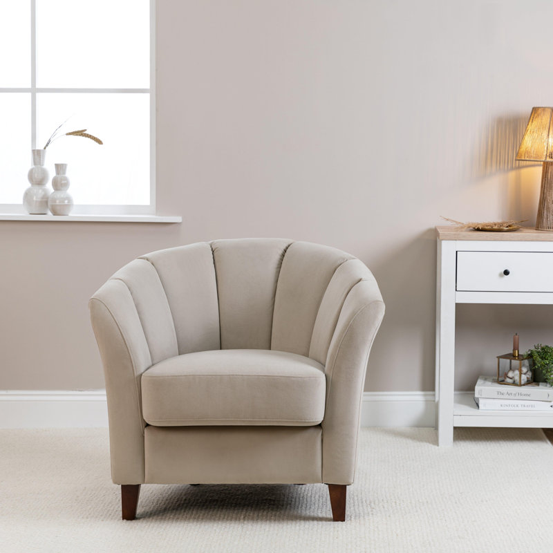 Sligo Upholstered Barrel Chair, Clay, Dark Oak