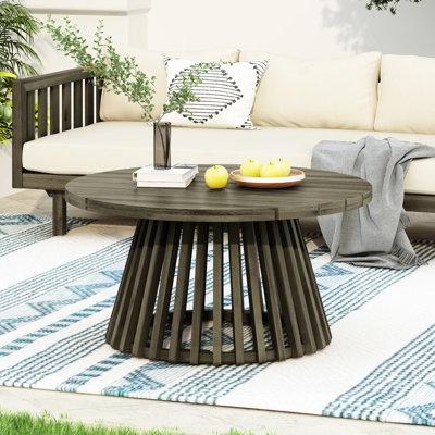 Table basse d'extérieur ronde en bois au design distinctif, To Elements, table de patio grise de 1,1 po d'épaisseur, 16 po, plateau de table