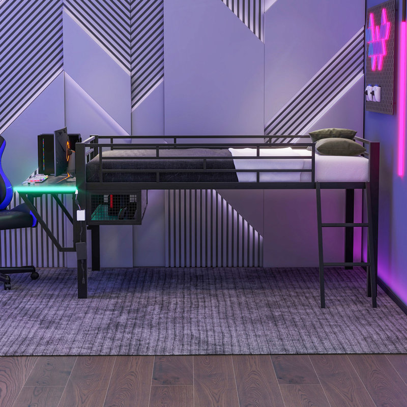 Lit mezzanine avec bureau Gaming, DEL