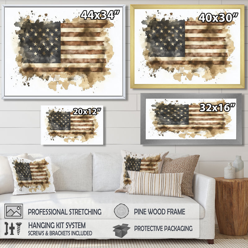Drapeau rétro de l'ère des États-Unis, art mural, H 30 po x l 40 po, Impression encadrée flottante, Noir