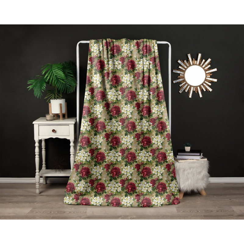 Throw Blanket, 68" W x 80" L, Floral, White/Yellow/Red/Green