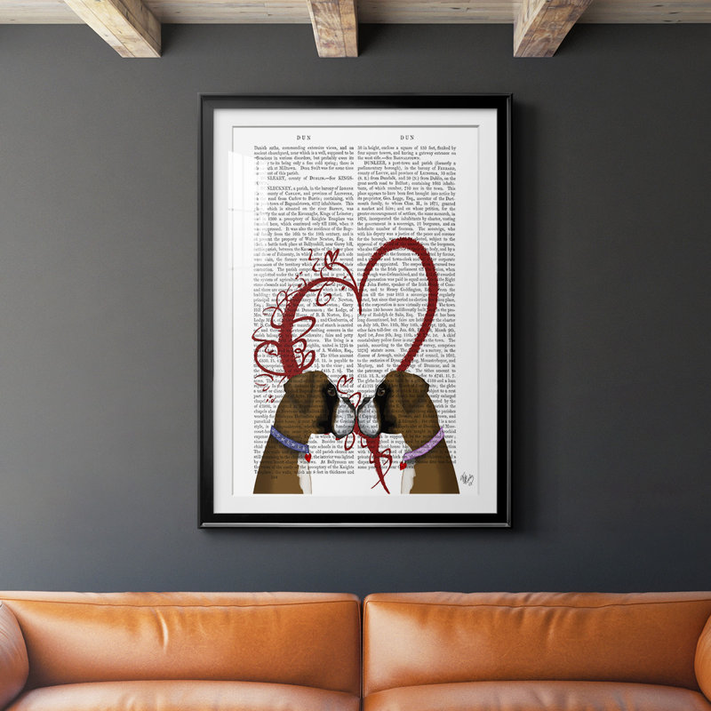 Boxer Amour - Tableau encadré sous verre acrylique, grande décoration murale pour salon, L 30,5 po x H 42,5 po, Noir