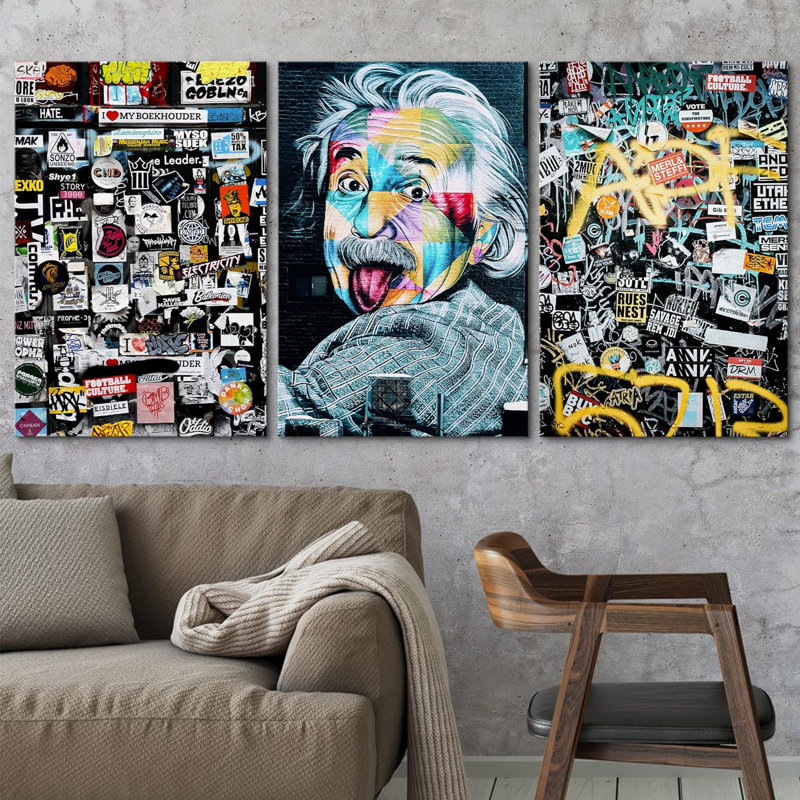 Pop Urban Street " Spray Paint Funny Albert Einstein Graffiti & Street Art Colorful Modern Art Urban Portrait " 3 - Pieces