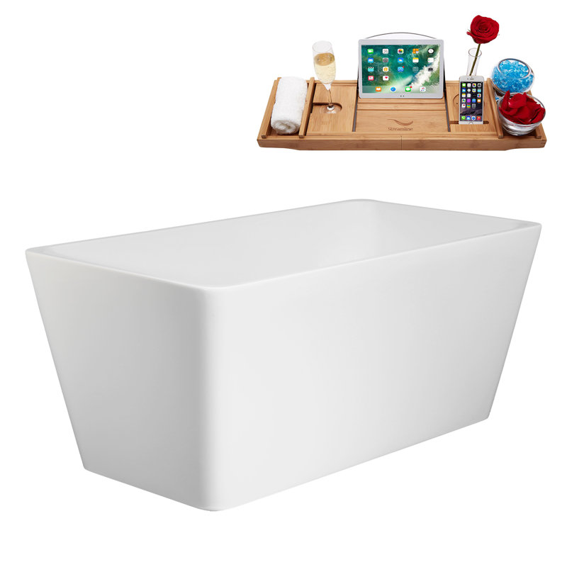 51" Streamline Soaking Freestanding Tub and Tray With Internal Drain, Polished Gold