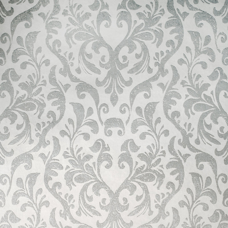 Notting Hill Metallic Loft Damask 10.05m x 53cm Wallpaper Roll, Frost Grey