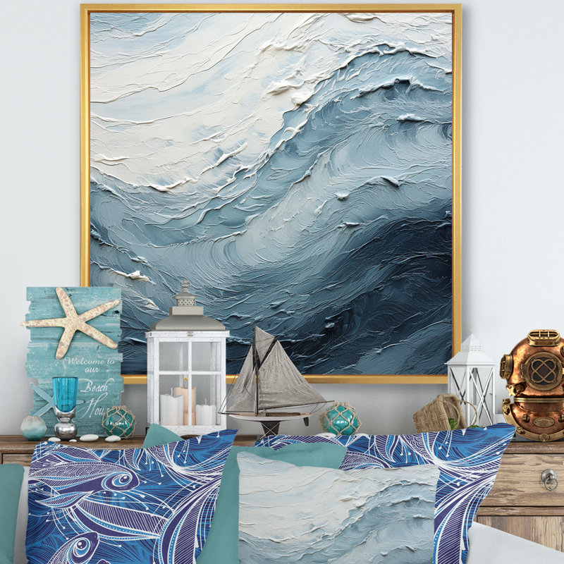 Minimalisme, peinture noire et bleue, vague II, H 36 po x l 36 po x P 1,5 po, Cadre flottant doré