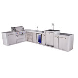 Mont Alpi Premium 4-Burner 82"X161" L-Shaped 400 Deluxe Stainless Steel Modular Outdoor Kitchen Island Bbq Gas Grill + Beverage Center Faucet & Sink + Refrigerator + Kegerator + Cover + Rotisserie Kit