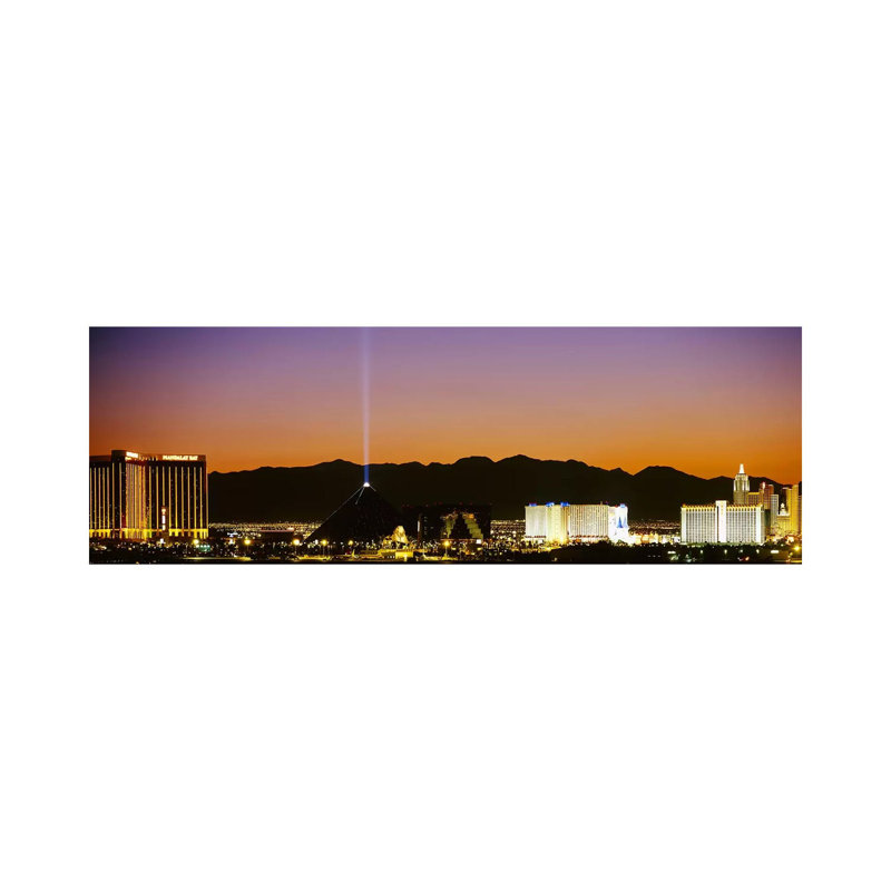 Buildings In A City Lit Up At Night, Las Vegas, Nevada, USA - Wrapped Canvas Panoramic Print