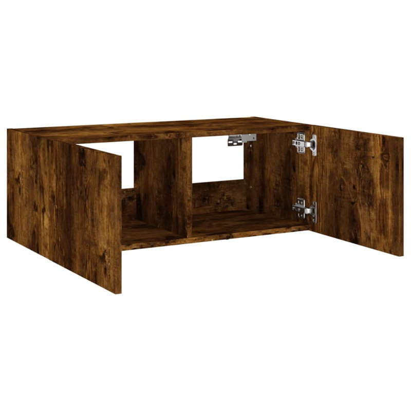 Brittony Unfinished TV Stand for TVs up to 32" with Fireplace Included, Smoked Oak